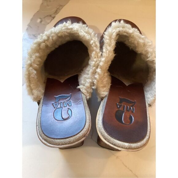 MIA Chunky Brown Leather Clog Sz 7 Faux Fur 90’s - Picture 5 of 9